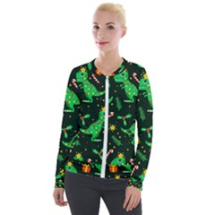 Christmas-funny-pattern Dinosaurs Velvet Zip Up Jacket