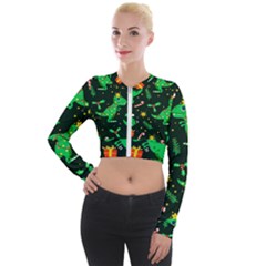 Christmas-funny-pattern Dinosaurs Long Sleeve Cropped Velvet Jacket