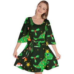 Christmas-funny-pattern Dinosaurs Velour Kimono Dress