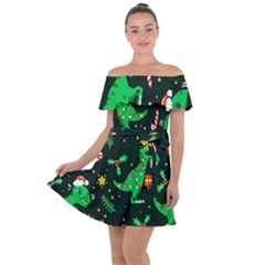 Christmas-funny-pattern Dinosaurs Off Shoulder Velour Dress