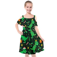 Christmas-funny-pattern Dinosaurs Kids  Cut Out Shoulders Chiffon Dress