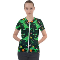 Christmas-funny-pattern Dinosaurs Short Sleeve Zip Up Jacket