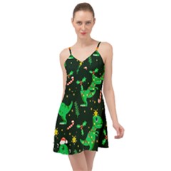 Christmas-funny-pattern Dinosaurs Summer Time Chiffon Dress