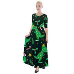 Christmas-funny-pattern Dinosaurs Half Sleeves Maxi Dress