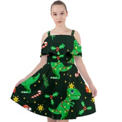 Christmas-funny-pattern Dinosaurs Cut Out Shoulders Chiffon Dress