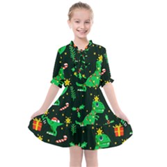 Christmas-funny-pattern Dinosaurs Kids  All Frills Chiffon Dress