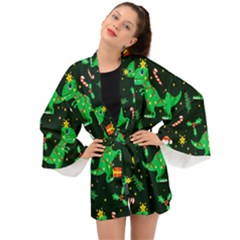 Christmas-funny-pattern Dinosaurs Long Sleeve Kimono