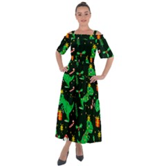 Christmas-funny-pattern Dinosaurs Shoulder Straps Boho Maxi Dress 