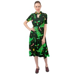 Christmas-funny-pattern Dinosaurs Keyhole Neckline Chiffon Dress