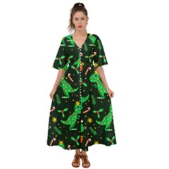 Christmas-funny-pattern Dinosaurs Kimono Sleeve Boho Dress