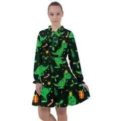 Christmas-funny-pattern Dinosaurs All Frills Chiffon Dress