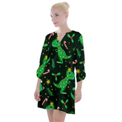 Christmas-funny-pattern Dinosaurs Open Neck Shift Dress by Vaneshart