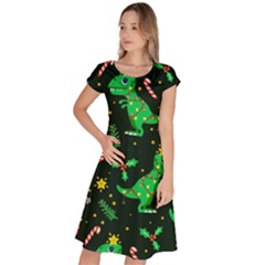 Christmas-funny-pattern Dinosaurs Classic Short Sleeve Dress