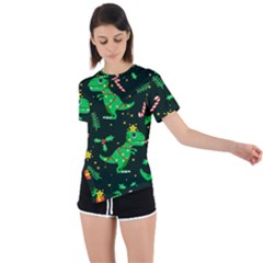 Christmas-funny-pattern Dinosaurs Asymmetrical Short Sleeve Sports Tee