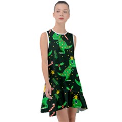 Christmas-funny-pattern Dinosaurs Frill Swing Dress