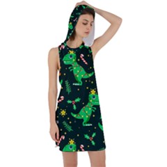 Christmas-funny-pattern Dinosaurs Racer Back Hoodie Dress