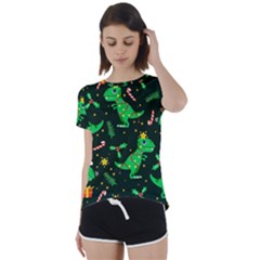 Christmas-funny-pattern Dinosaurs Short Sleeve Open Back Tee