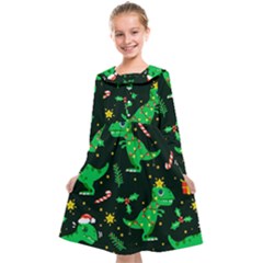 Christmas-funny-pattern Dinosaurs Kids  Midi Sailor Dress