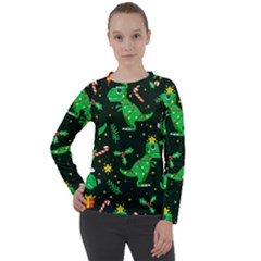 Christmas-funny-pattern Dinosaurs Women s Long Sleeve Raglan Tee