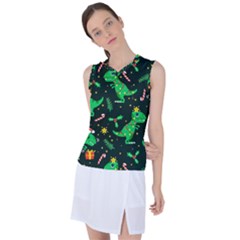 Christmas-funny-pattern Dinosaurs Women s Sleeveless Sports Top