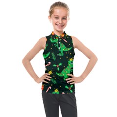 Christmas-funny-pattern Dinosaurs Kids  Sleeveless Polo Tee