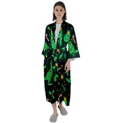 Christmas-funny-pattern Dinosaurs Maxi Satin Kimono