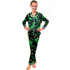 Christmas-funny-pattern Dinosaurs Kids  Satin Long Sleeve Pajamas Set