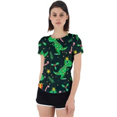 Christmas-funny-pattern Dinosaurs Back Cut Out Sport Tee