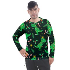 Christmas-funny-pattern Dinosaurs Men s Pique Long Sleeve Tee