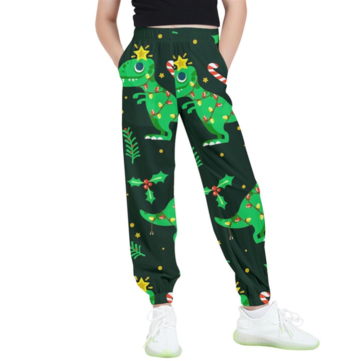 Christmas-funny-pattern Dinosaurs Kids  Elastic Waist Pants