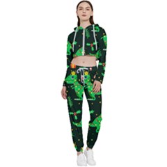 Christmas-funny-pattern Dinosaurs Cropped Zip Up Lounge Set