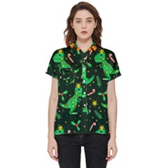 Christmas-funny-pattern Dinosaurs Short Sleeve Pocket Shirt