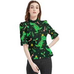 Christmas-funny-pattern Dinosaurs Frill Neck Blouse