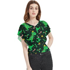 Christmas-funny-pattern Dinosaurs Butterfly Chiffon Blouse