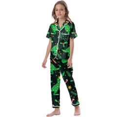 Christmas-funny-pattern Dinosaurs Kids  Satin Short Sleeve Pajamas Set