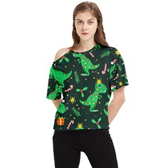 Christmas-funny-pattern Dinosaurs One Shoulder Cut Out Tee