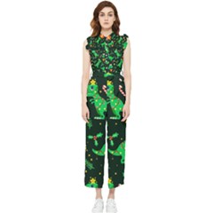 Christmas-funny-pattern Dinosaurs Women s Frill Top Chiffon Jumpsuit