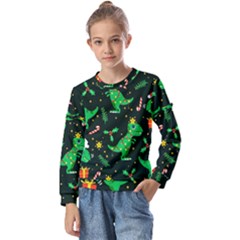 Christmas-funny-pattern Dinosaurs Kids  Long Sleeve Tee With Frill 