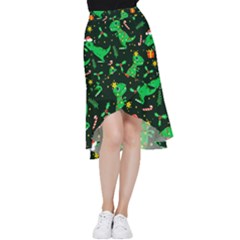 Christmas-funny-pattern Dinosaurs Frill Hi Low Chiffon Skirt