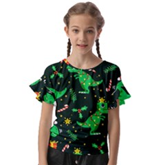 Christmas-funny-pattern Dinosaurs Kids  Cut Out Flutter Sleeves