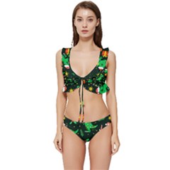 Christmas-funny-pattern Dinosaurs Low Cut Ruffle Edge Bikini Set