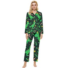 Christmas-funny-pattern Dinosaurs Womens  Long Sleeve Velvet Pocket Pajamas Set