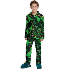 Christmas-funny-pattern Dinosaurs Kids  Long Sleeve Velvet Pajamas Set