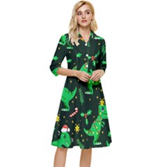 Christmas-funny-pattern Dinosaurs Classy Knee Length Dress