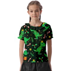 Christmas-funny-pattern Dinosaurs Kids  Frill Chiffon Blouse