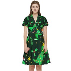 Christmas-funny-pattern Dinosaurs Short Sleeve Waist Detail Dress