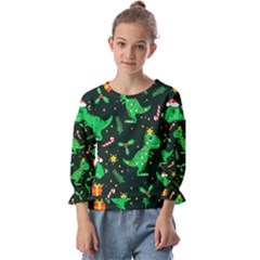 Christmas-funny-pattern Dinosaurs Kids  Cuff Sleeve Top