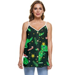 Christmas-funny-pattern Dinosaurs Casual Spaghetti Strap Chiffon Top