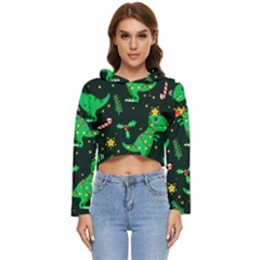 Christmas-funny-pattern Dinosaurs Women s Lightweight Cropped Hoodie