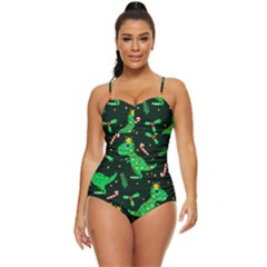 Christmas-funny-pattern Dinosaurs Retro Full Coverage Swimsuit